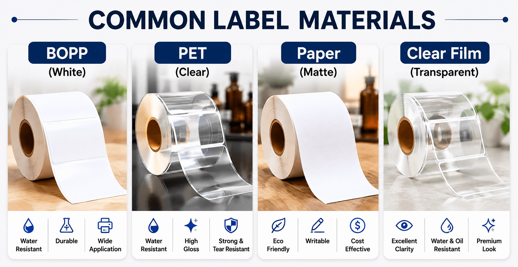 Label material selection chart for packaging applications