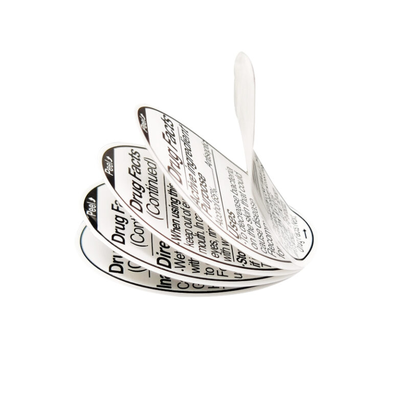 Custom multi-layer booklet label with peel and reseal pages