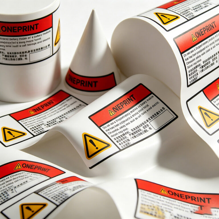 Peelable custom warning label with strong adhesive