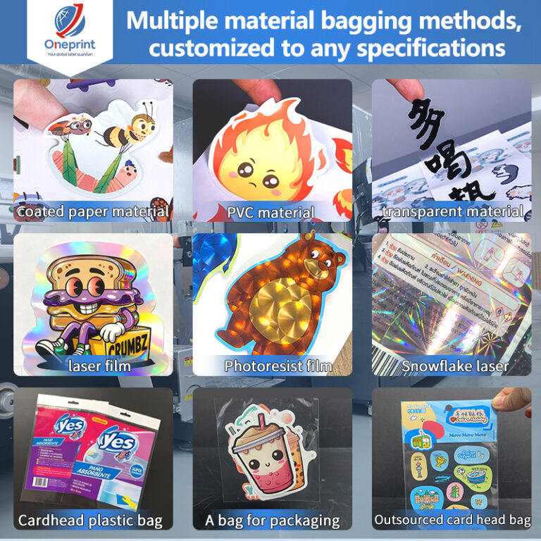 Custom cartoon labels in multiple materials and packaging options