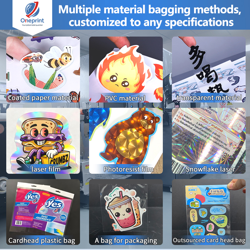 Custom cartoon labels in multiple materials and packaging options