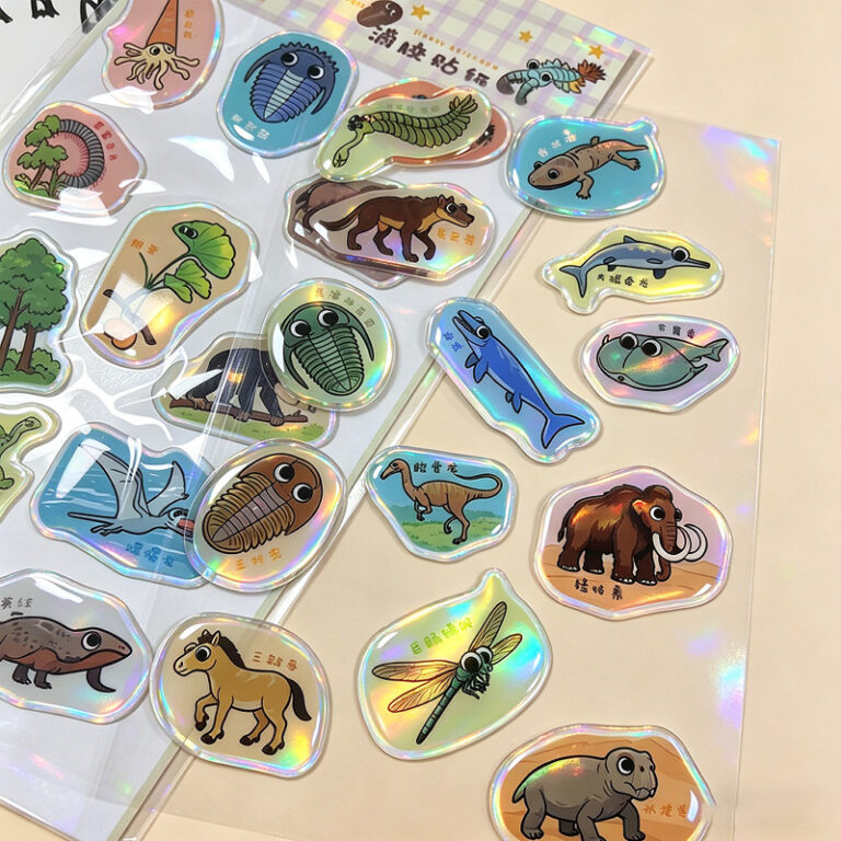 Holographic cartoon labels with custom die-cut shapes