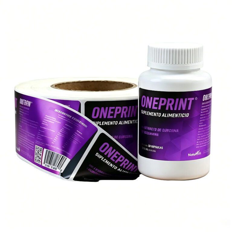 Custom supplement bottle labels in roll format