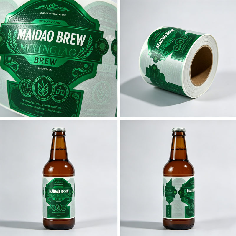 Custom beer label details with bottle and roll views